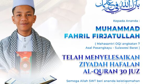 Telah menyelesaikan setoran hafalan 30 Juz Al-Qur’an